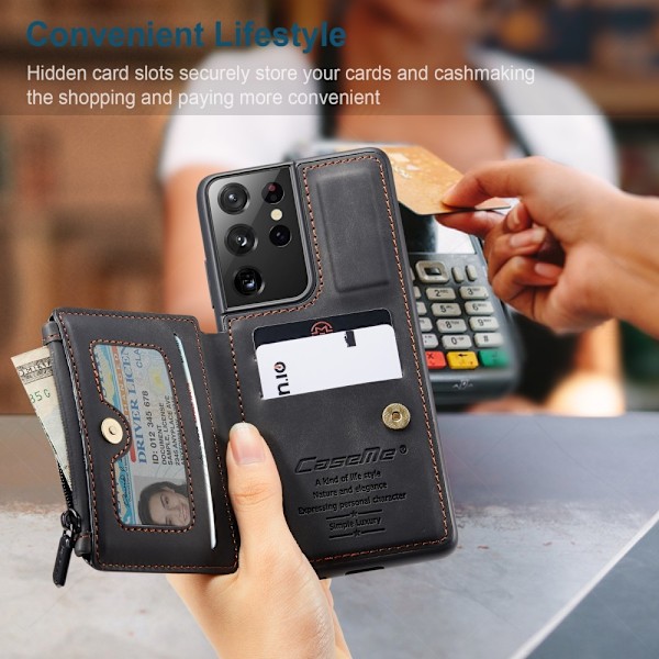 Samsung Galaxy S21 Ultra - CASEME Skal med Plånboksfunktion - Svart Black Svart