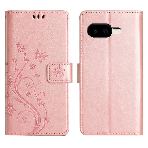 Google Pixel 10a Fodral Med Blommigt Tryck Roséguld