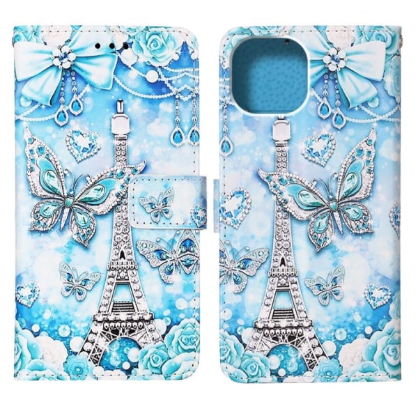 iPhone 14 Fodral Med Tryck Eiffeltornet/Fjärilar