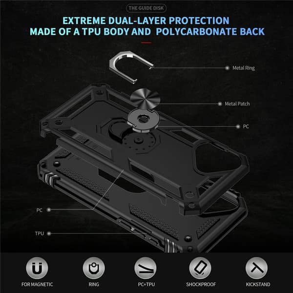 iPhone 17 Skal Shockproof Hybrid Ring Svart