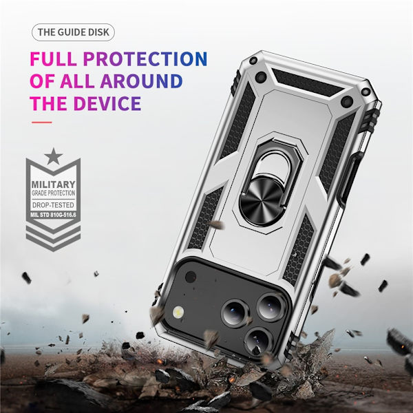 iPhone 17 Pro Max Skal Shockproof Hybrid Ring Silver
