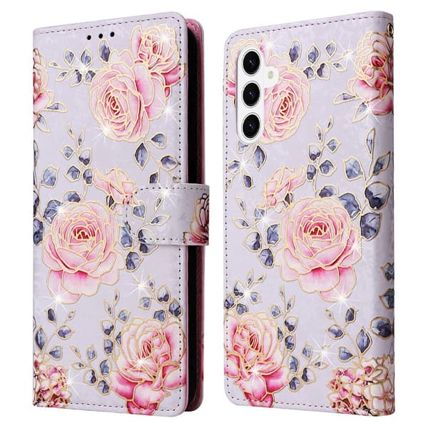 Samsung Galaxy S26 Plus Fodral RFID Läder Rosa Blommor