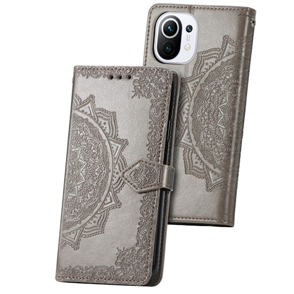Xiaomi Mi 11 - Mandala Läder Fodral - Grå Grey Grå