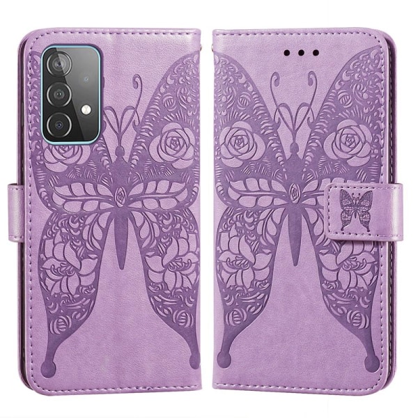 Samsung Galaxy A52 / A52s - Fjäril Textur Fodral - Lila Purple Lila