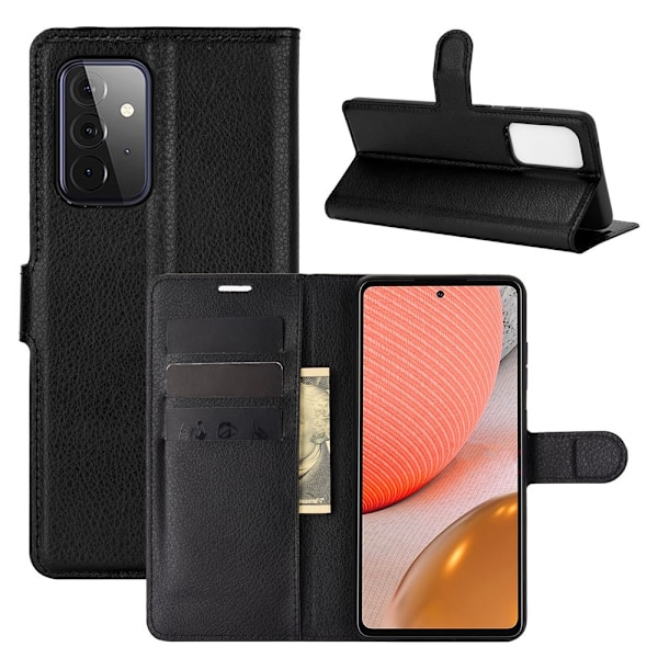 Samsung Galaxy A72 - Litchi Läder Fodral - Svart Black Svart