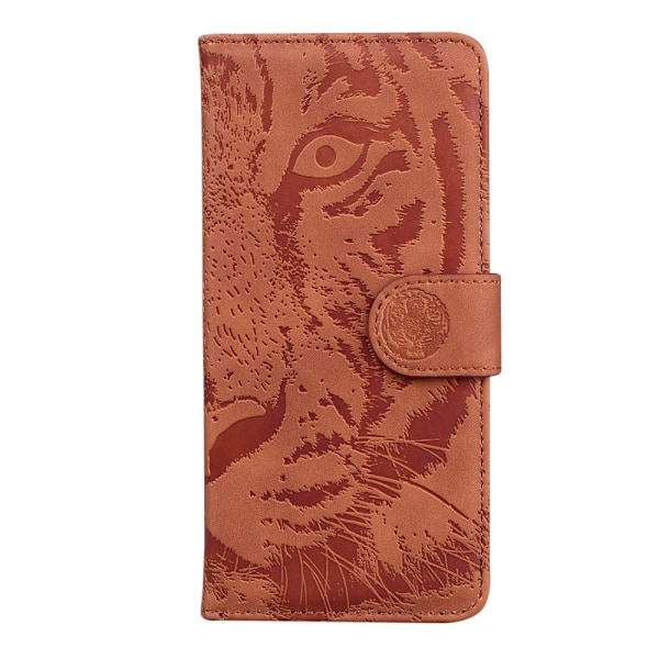 OnePlus 9 Pro - Tiger Tryck Läder Fodral - Brun Brown Brun