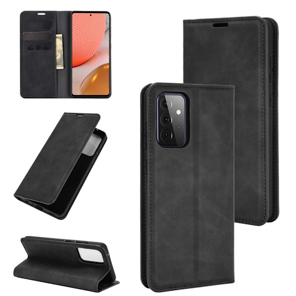 Samsung Galaxy A72 - Silkeslent Läder Fodral - Svart Black Svart