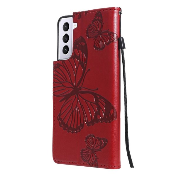 Samsung Galaxy S21 - Butterfly Läder Fodral - Röd Red Röd