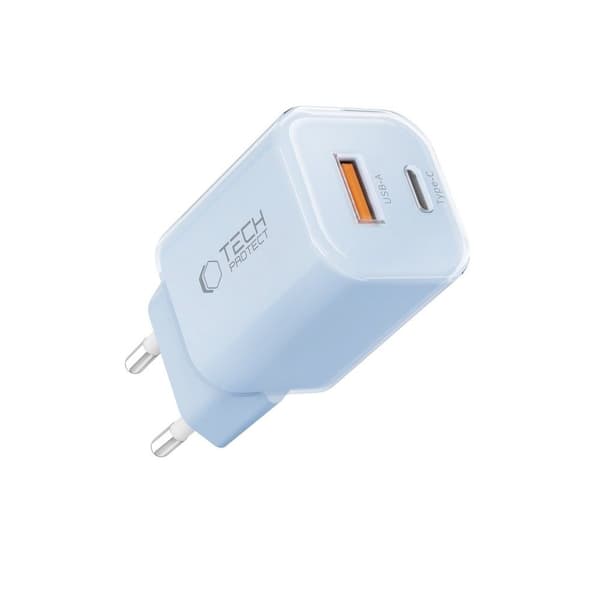 Tech-Protect 33W Väggladdare PD QC USB-C / USB-A Baby Blue