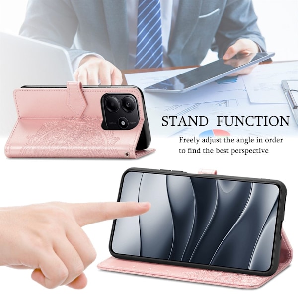 Xiaomi Redmi Note 14 5G Fodral Läder Mandala Tryck Roséguld