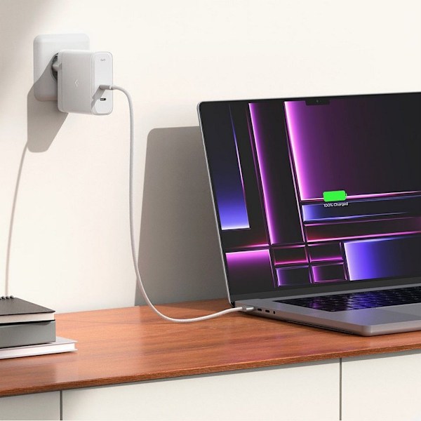 Spigen 140W 2x USB-C Väggladdare Arcstation Pro Vit