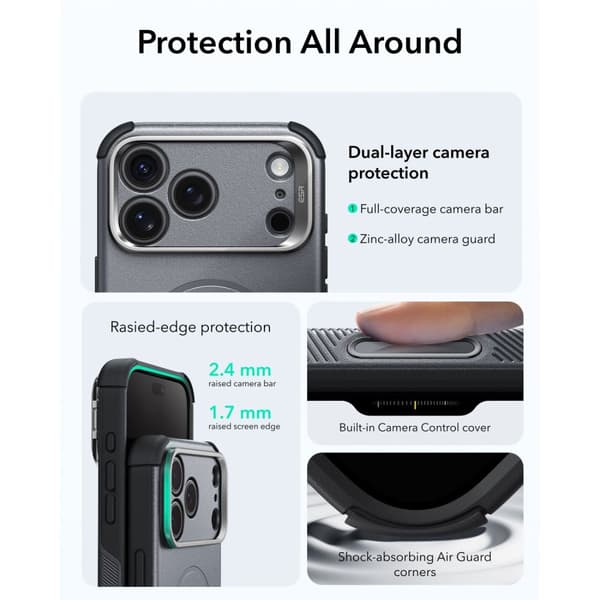 ESR iPhone 18 Pro / 17 Pro Skal MagSafe Cyber Tough Kickstand Grå