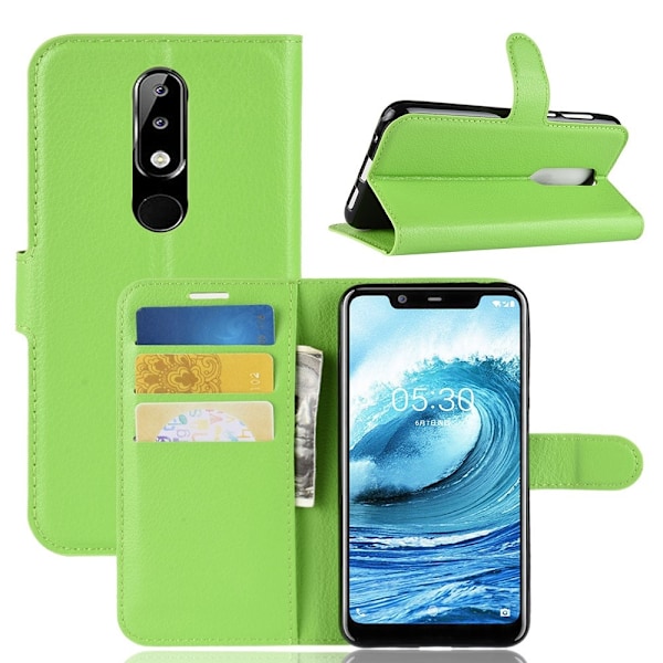 Nokia 5.1 Plus - Litchi Plånboksfodral - Grön Green Grön