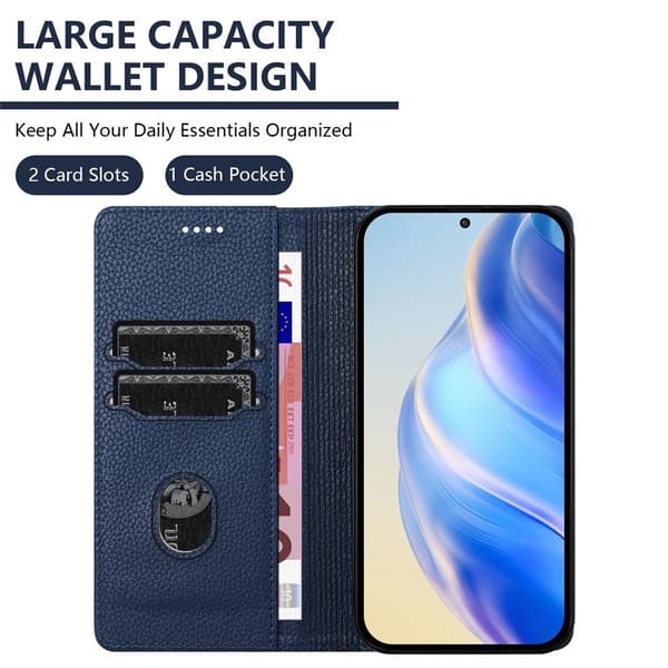 Google Pixel 10/10 Pro / 9/9 Pro Fodral RFID Litchi Läder Blå