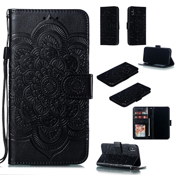 iPhone X/Xs - Mandala Läder Fodral - Svart Black Svart