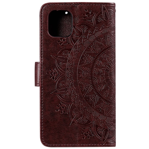 iPhone 13 - Tryckt Mandala Läder Fodral - Brun