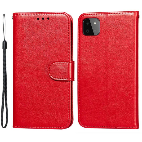 Samsung Galaxy A22 5G - Solid Läder Fodral - Röd