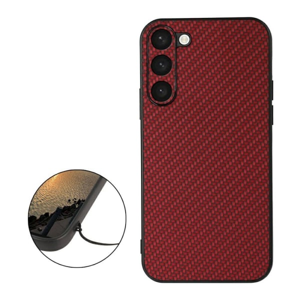 Samsung Galaxy S23 Skal Läderbelagt Kolfiber Textur Röd