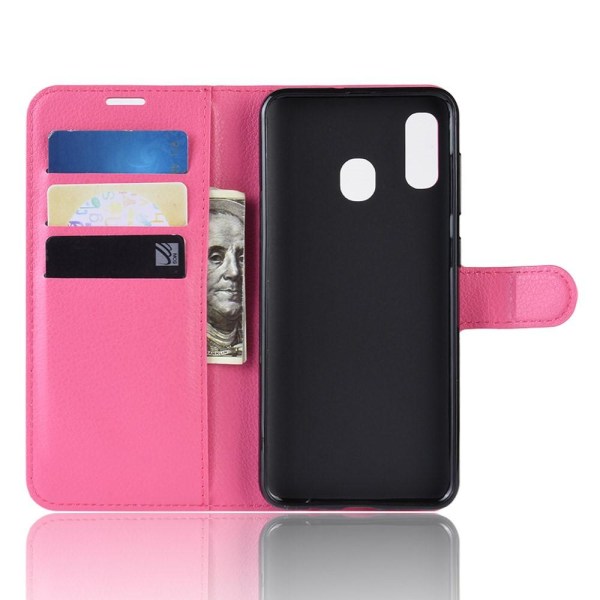 Samsung Galaxy A40 - Litchi Plånboksfodral - Rosa Pink Rosa