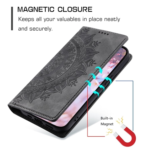 iPhone 17e / 16e Fodral Flip Mandala Läder Grå
