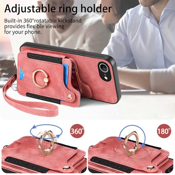 iPhone 16e Skal Med Korthållare RFID Retro Läder Rosa