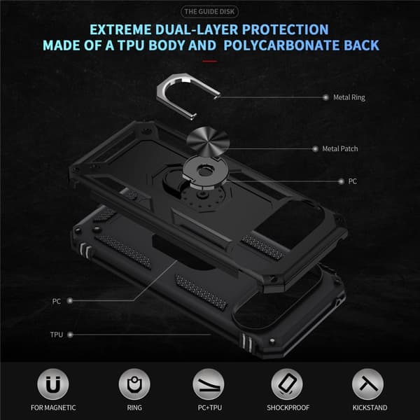 Google Pixel 10 / 10 Pro Skal Armor Ring Hybrid Svart