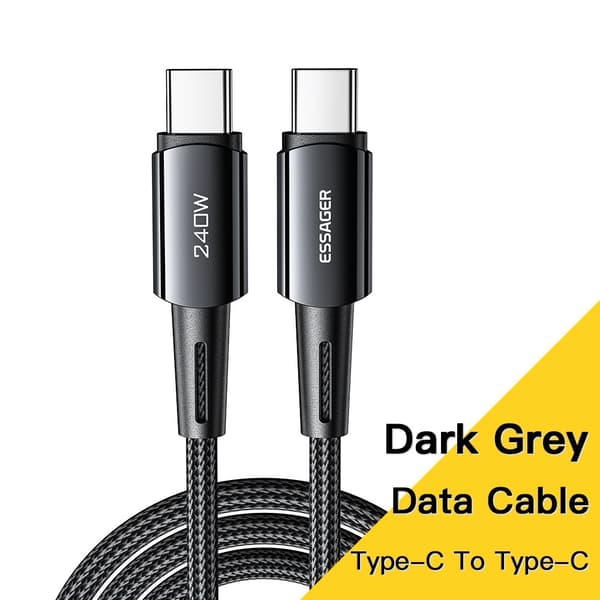 ESSAGER 2m 240W PD USB-C - USB-C Nylonkabel Svart