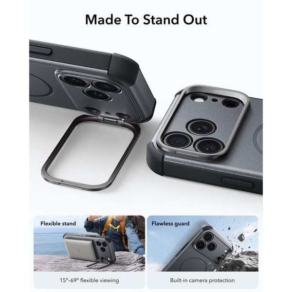 ESR iPhone 18 Pro / 17 Pro Skal MagSafe Cyber Tough Kickstand Grå