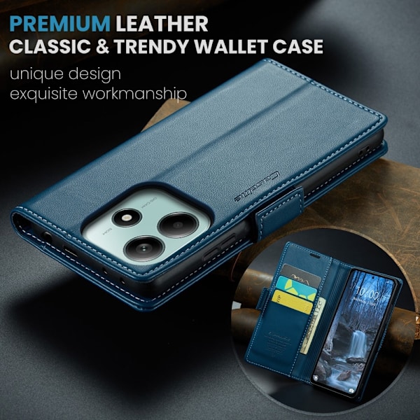 CASEME Xiaomi Redmi Note 14 5G Fodral RFID Läder Blå
