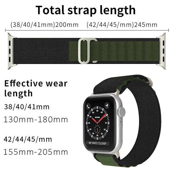 Apple Watch 38/40/41 mm Armband Alpine Pro Loop Svart/Grön