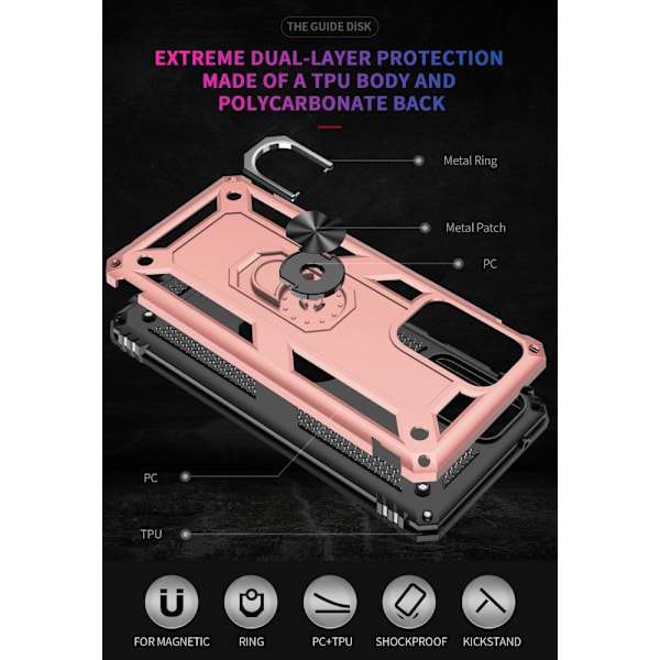 Samsung Galaxy A52 / A52s - Hybrid Armor Ring Skal - Roséguld Roséguld Roséguld