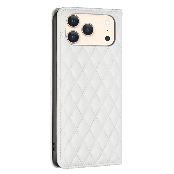 BINFEN iPhone 17 Pro Max Fodral Diamond Flip Läder Vit