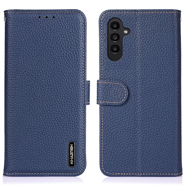 KHAZNEH Galaxy S24 Fodral Premium Litchi Äkta Läder Blå