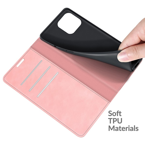 iPhone 13 Pro Max - Solid Läder Flip Fodral - Ljus Rosa