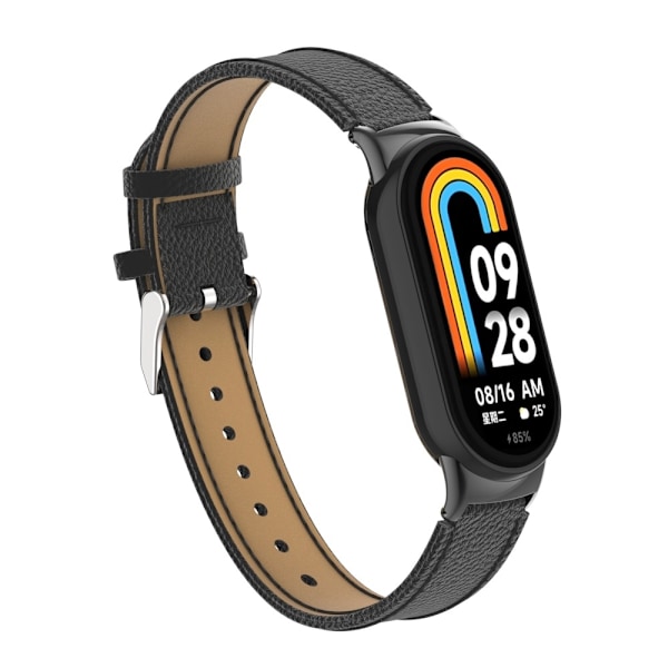 Xiaomi Smart Band 9/8 Armband Äkta Läder Litchi Svart
