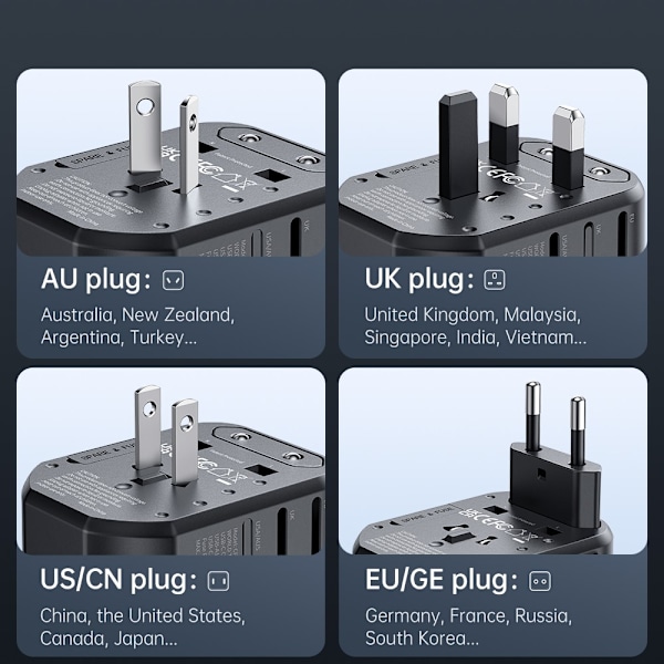 Mcdodo 20W PD Reseadapter 2x USB-A 1x USB-C Svart