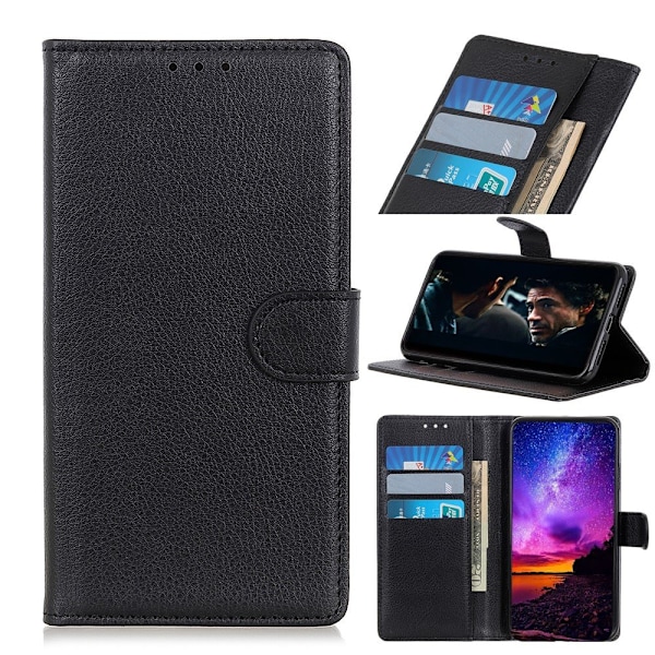 Huawei Y5p - Litchi Plånboksfodral - Svart Black Svart