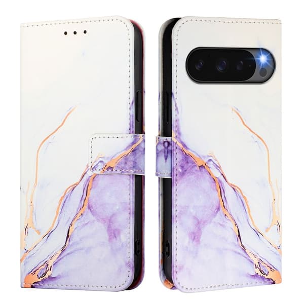 Google Pixel 10/10 Pro / 9/9 Pro Fodral Marmor Vit / Lila