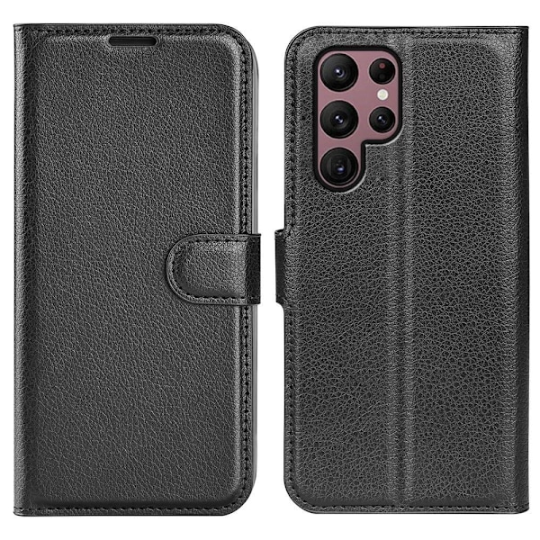 Samsung Galaxy S23 Ultra Fodral Litchi Läder Svart