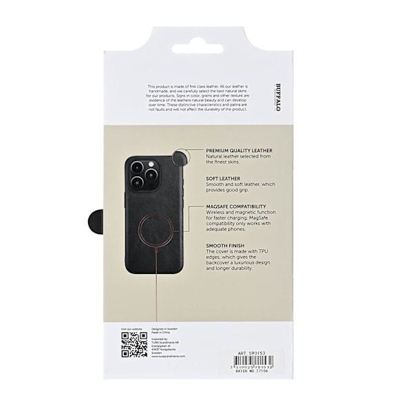Buffalo iPhone 16 Pro Skal MagSafe Äkta Läder Svart