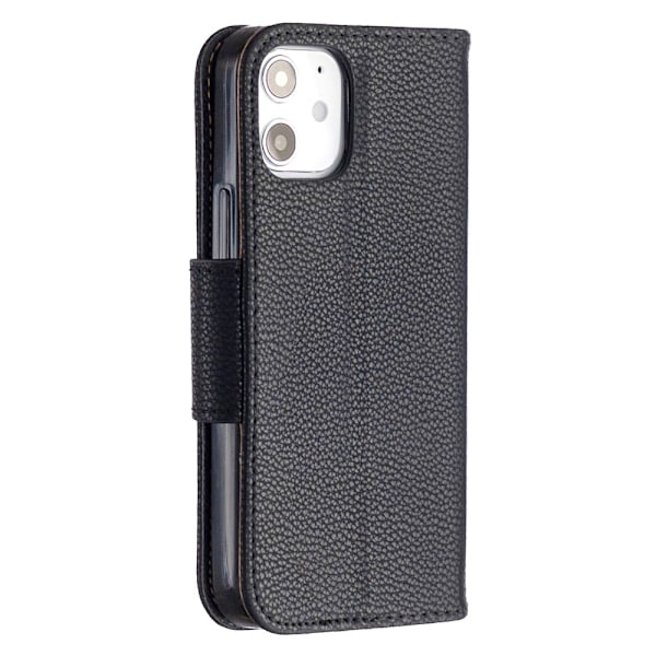 iPhone 12 Mini - Litchi Plånboksfodral - Svart Black Svart
