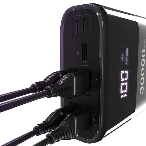 Wozinsky 30000 mAh Power Bank 4A 4x USB Med Display - Svart Black Svart