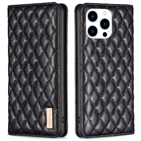 iPhone 16 Pro Fodral Diamond Flip Läder Svart