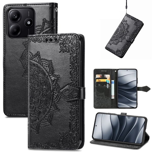Xiaomi Redmi Note 14 5G Fodral Läder Mandala Tryck Svart