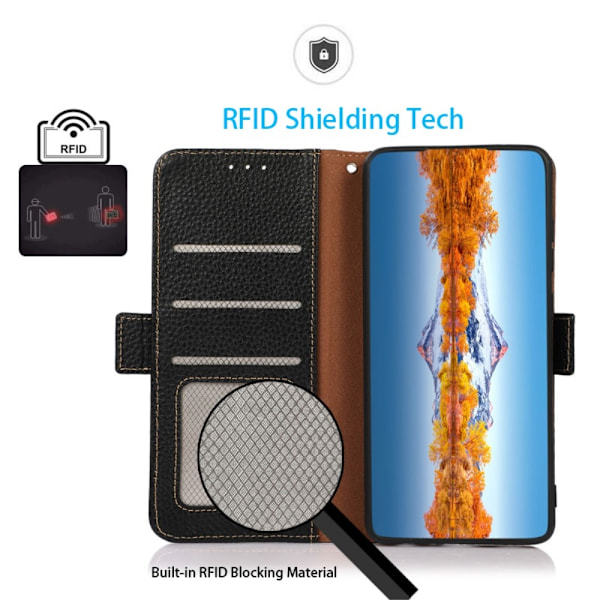 KHAZNEH Galaxy S25 Plus / S24 Plus Fodral RFID Äkta Läder Svart