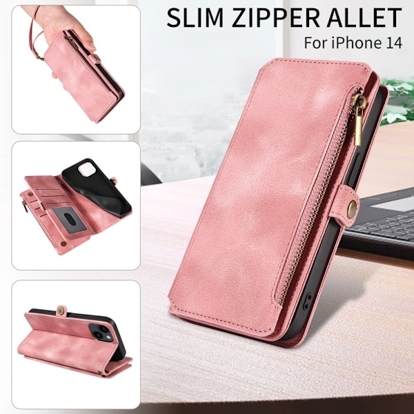 iPhone 15 Plus Fodral RFID Multifunktionell Flerkort Brun