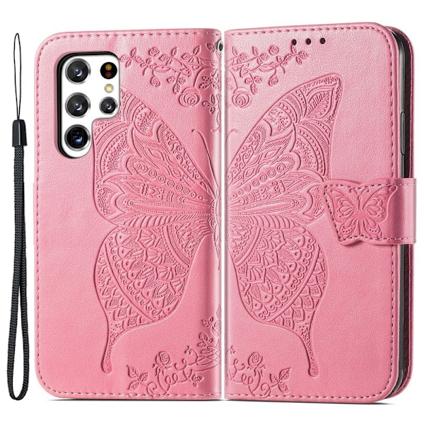 Samsung Galaxy S22 Ultra Fodral Tryckt Fjäril Rosa
