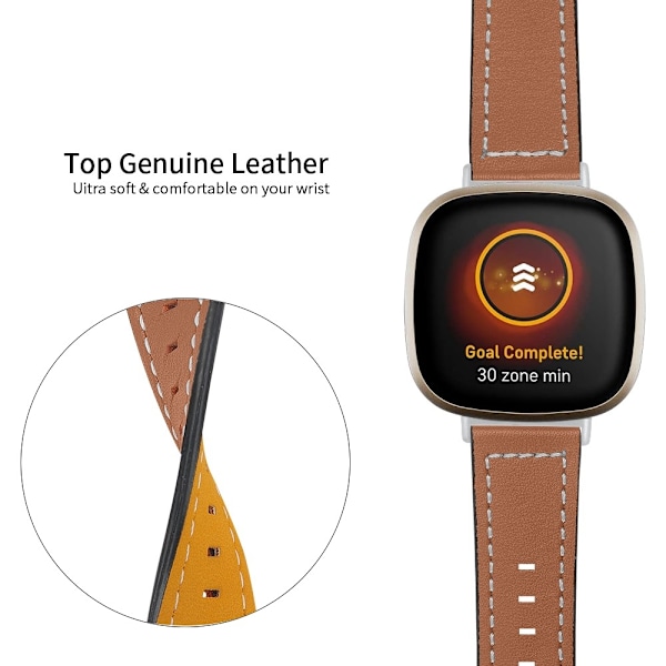 Äkta Läder Armband Versa 3/Fitbit Sense - Brun Brown Brun