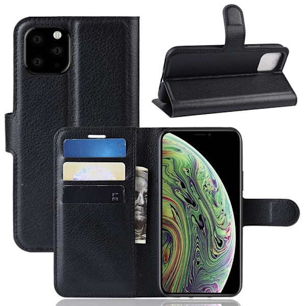 iPhone 11 Pro - Litchi Plånboksfodral - Svart Black Svart