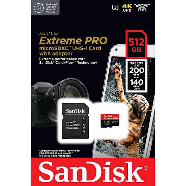 SanDisk MicroSDXC Extreme Pro 512 GB 200MB/s Inkl. Adapter